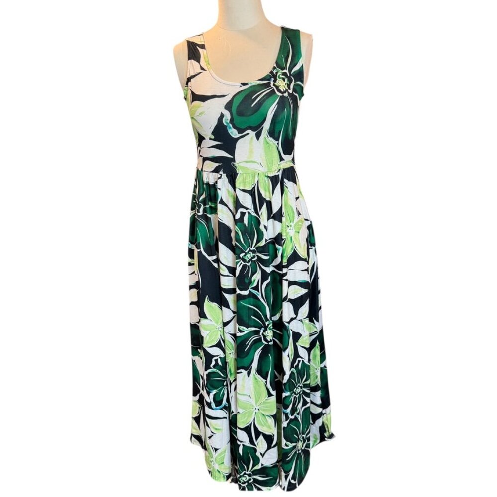 SHALL WE green floral flowers leaves print tank maxi dress Size Small NEW W/TAG
